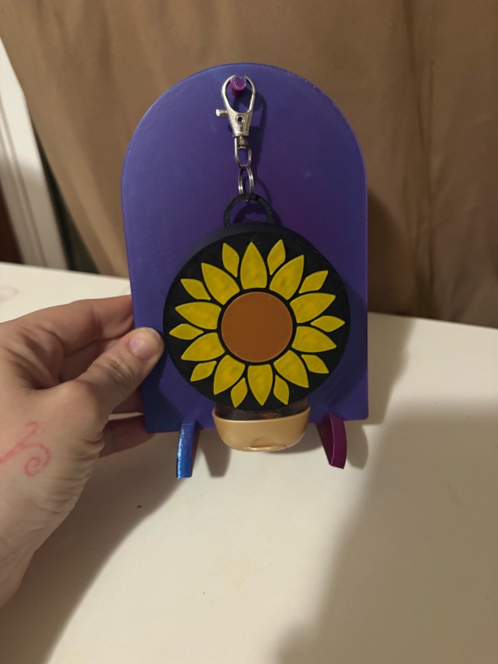 Sunflower Hand Sanitizer Holder Keychain 3D print